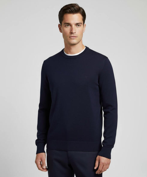 Pull bleu col rond-100% laine vierge Zegna lana Baruffa