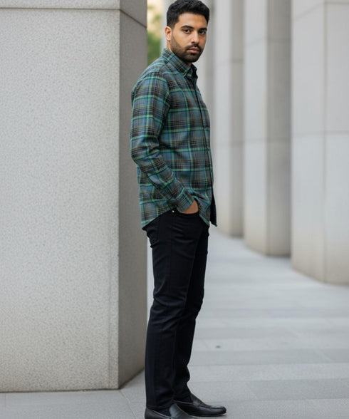 Chemise verte à carreaux multi-couleur