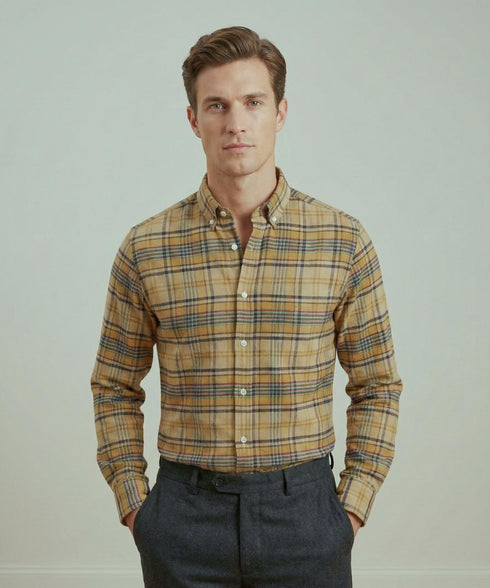 Chemise en Flanelle beige muti-color Homme Hiver | Chaude et Confortable