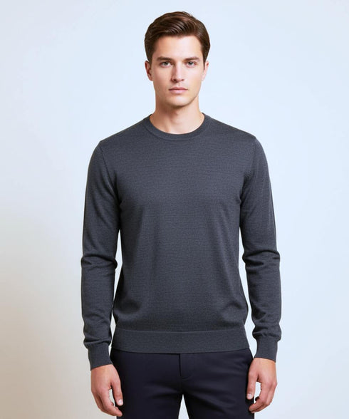 Pull gris col rond-100% laine vierge Zegna lana Baruffa