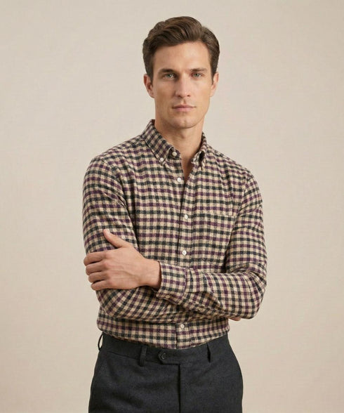 Chemise en Flanelle Homme carreaux vert / bordeaux | Chaude et Confortable