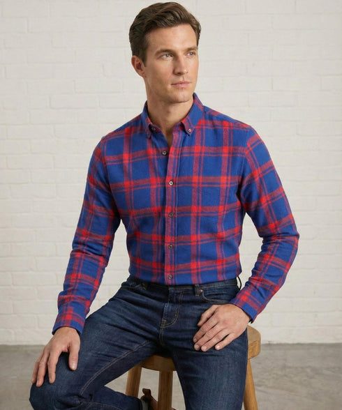 Chemise en Flanelle Homme bleu / rouge | Chaude et Confortable