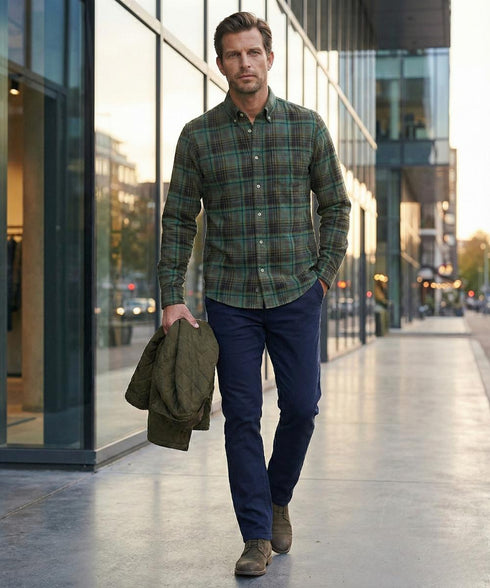 Chemise verte à carreaux multi-couleur