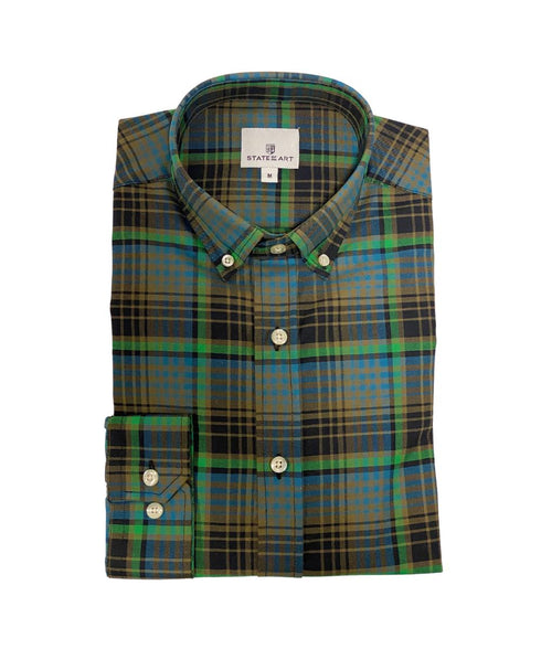 Chemise verte à carreaux multi-couleur