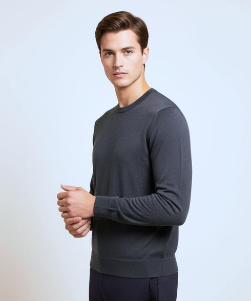 Pull gris col rond-100% laine vierge Zegna lana Baruffa