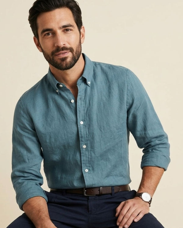 chemise bleu Canard en pure lin organique classic fit