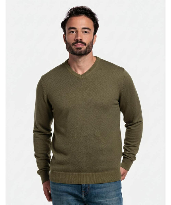 Pull col v imprimé de couleur kaki