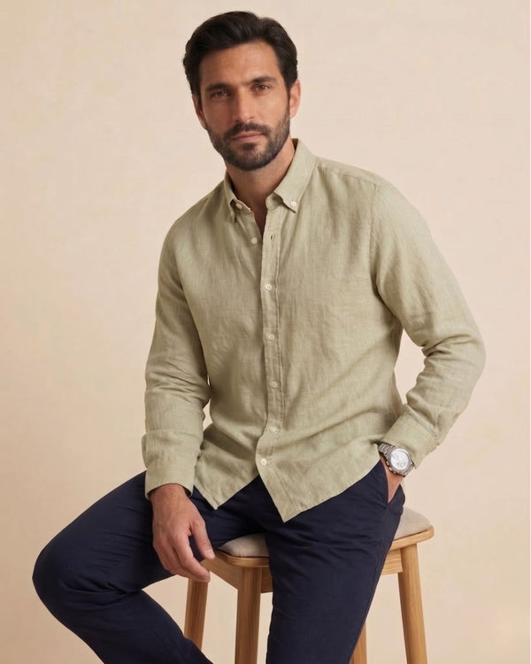 chemise beige en pure lin organique classic fit