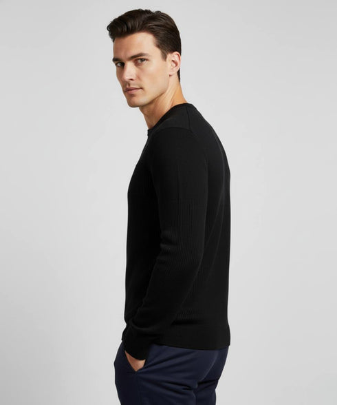 Pull Noir col rond-100% laine vierge Zegna lana Baruffa