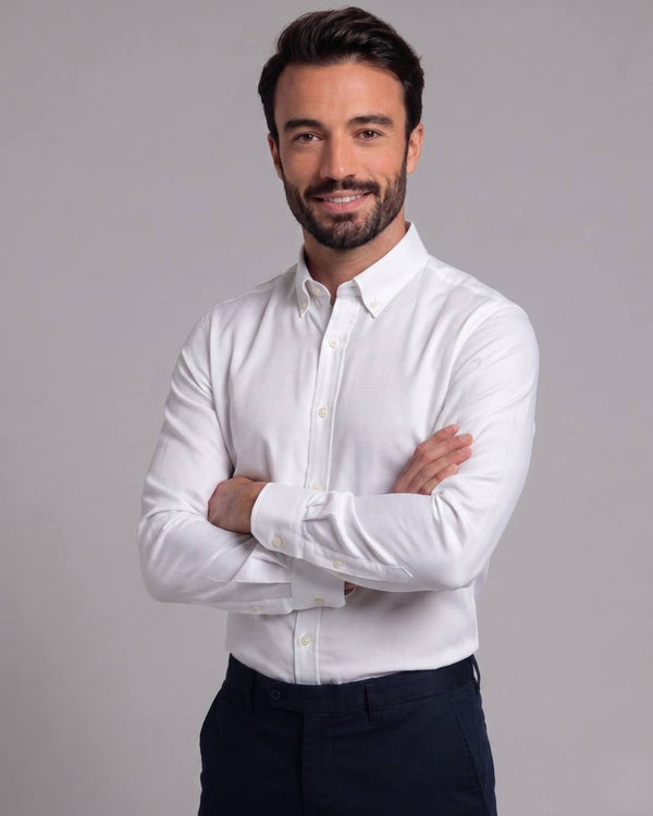 Chemise Homme Blanche Texturée – 100% Coton
