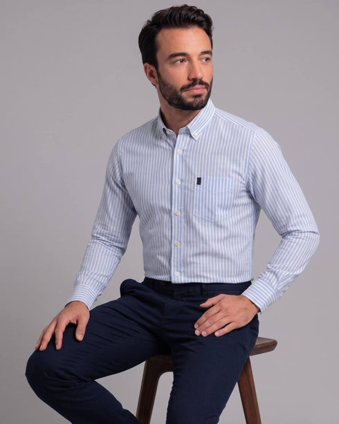 Chemise homme en Coton à Rayures Bleu Ciel
