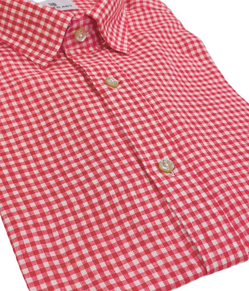 Chemise manches courtes en lin à carreaux slim fit