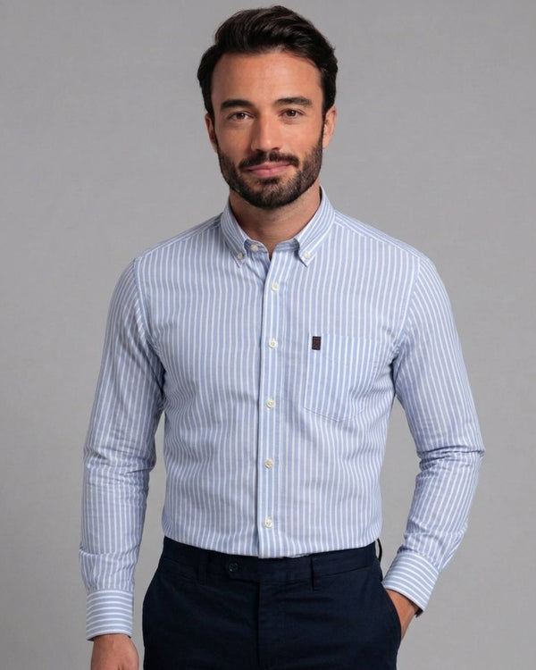 Chemise homme en Coton à Rayures Bleu Ciel