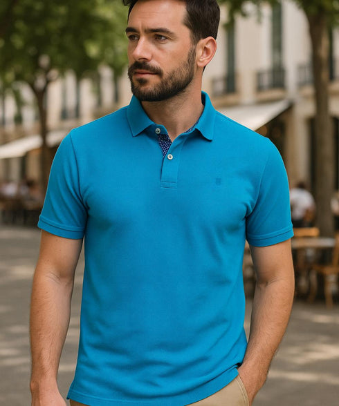 Polo Piqué En Coton Stretch bleu roi