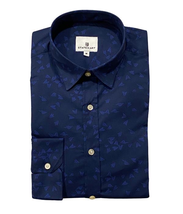 Chemise bleu imprimé dessin cerf-volant