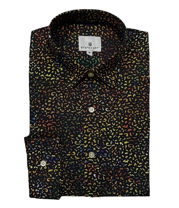 Chemise State of Art 100% Coton – Motifs Mouchetés "Éclats de Couleurs" Noir & Multicolore