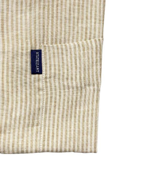 Chemise à manches courtes en lin rayé beige - col boutonné