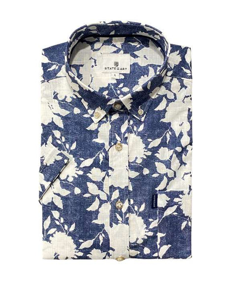 Chemise manches courtes en lin à motif floral