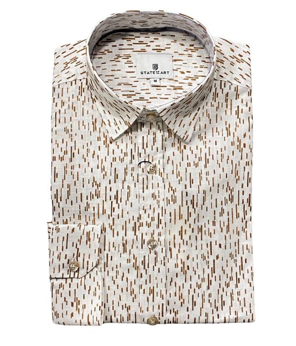 Chemise 100% Coton – Motifs "Lignes Graphiques" Blanc & Bronze