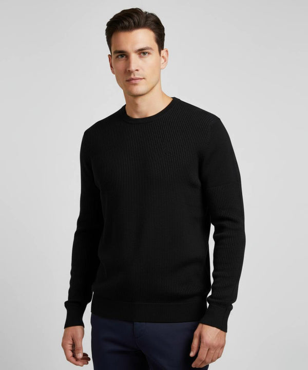 Pull Noir col rond-100% laine vierge Zegna lana Baruffa