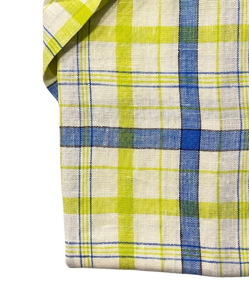 Chemise Manches Courtes Lin À Carreaux Multicolor jaune d'or - Col Boutonné