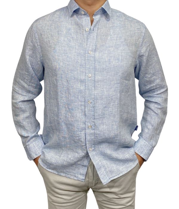Chemise Amalfi en lin bleu harbor classic fit
