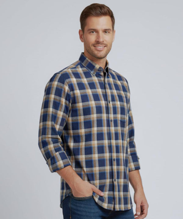 chemise à carreaux bleu / beige moderne et raffiné