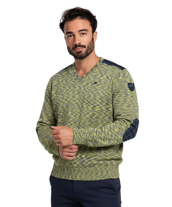 Pull col V homme cloud jaune et bleu - made in Italy