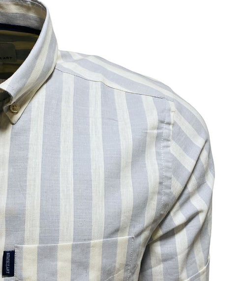 Chemise manches courtes à rayures gris - col boutonné
