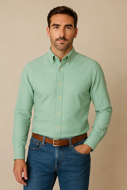 Chemise Oxford vert unie