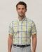 Chemise Manches Courtes Lin À Carreaux Multicolor jaune d'or - Col Boutonné