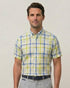 Chemise Manches Courtes Lin À Carreaux Multicolor jaune d'or - Col Boutonné