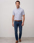 Chemise manches courte en lin rayé bleu blanc - col boutonné