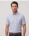 Chemise manches courte en lin rayé bleu blanc - col boutonné