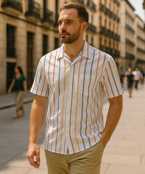 Chemise blanche Imprimé " White line " en coton