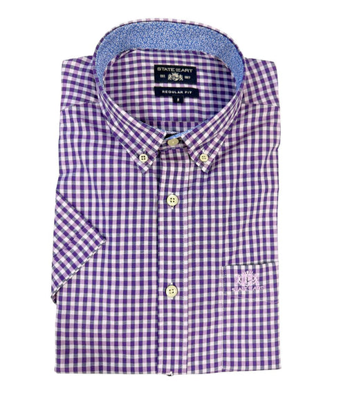 Chemise carreaux violet demi manche