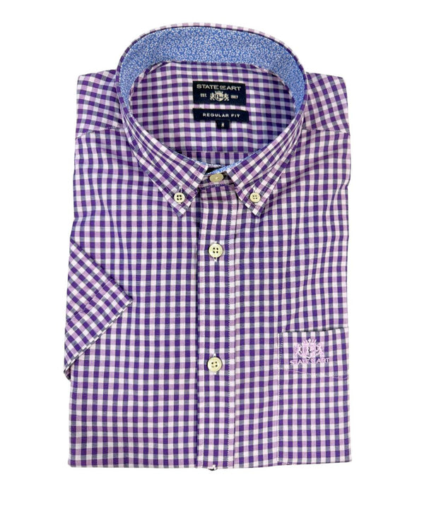 Chemise carreaux violet demi manche