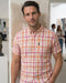 chemise manches courtes lin à carreaux multicolor orange - col boutonné