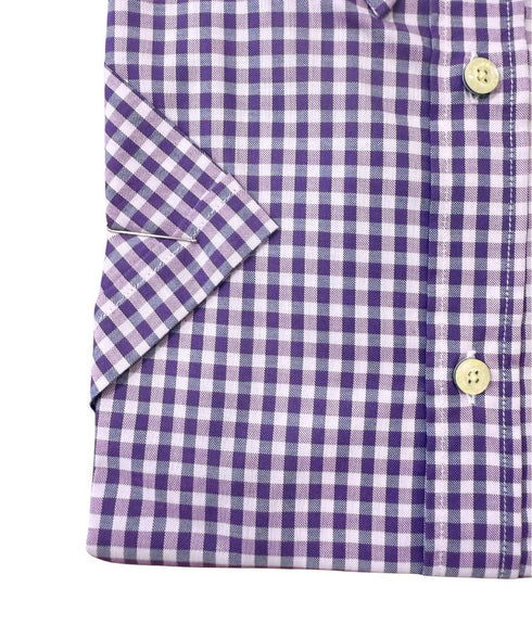 Chemise carreaux violet demi manche