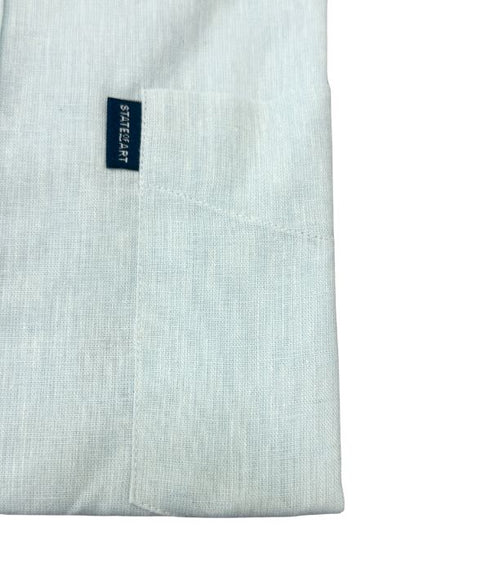 Chemise manche courte bleu dragée unie - Col boutonné