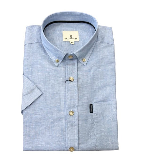 Chemise manche courte bleu unie - Col boutonné
