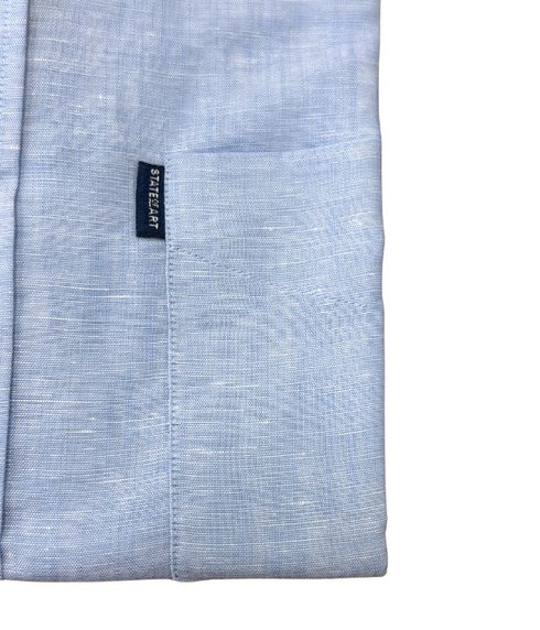 Chemise manche courte bleu unie - Col boutonné