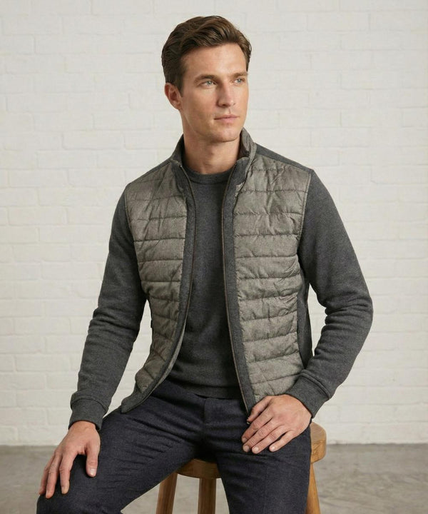 Cardigan zippé avec panneau avant rembourré de couleur marron clair