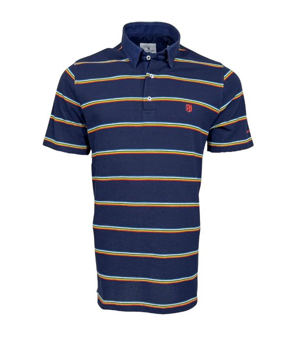 Polo piqué bleu à rayure