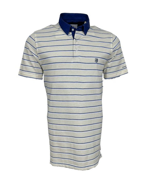 Polo piqué blanc cassé à rayure bleu