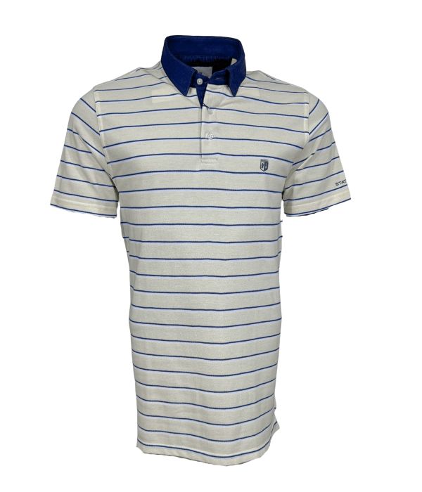 Polo piqué blanc cassé à rayure bleu