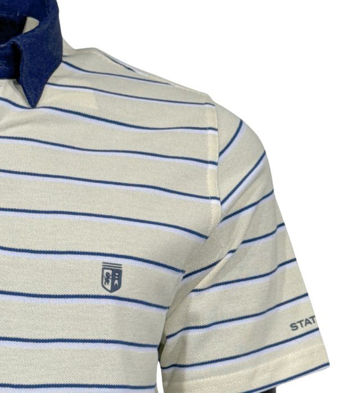 Polo piqué blanc cassé à rayure bleu