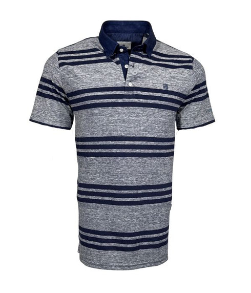 Polo piqué gris avec bande bleu nuit