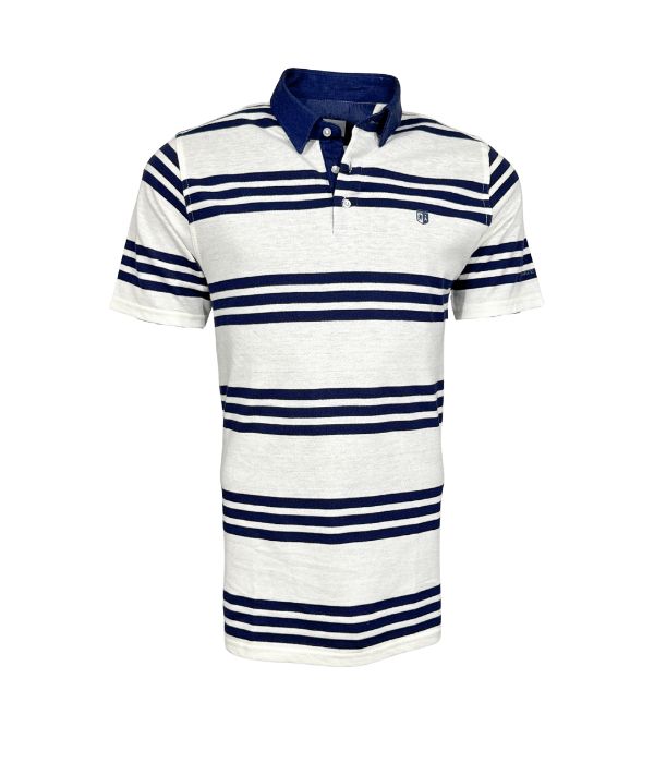 Polo piqué blanc avec bande bleu nuit