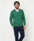 Pull Col V Green Coast - 100% Coton Filo di Scozia - Émeraude